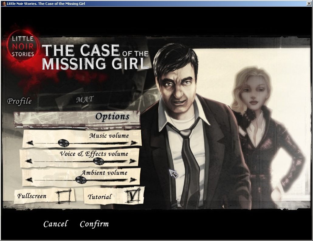 Little Noir Stories: The Case of the Missing Girl (Windows) screenshot: Options
