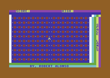 Space Lanes (Commodore 64) screenshot: When the game begins, 180 fuel dots fill the maze.