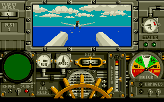 Advanced Destroyer Simulator (DOS) screenshot: Close to land bases, Stuka fighters may attack. We must hit them with the cannon.