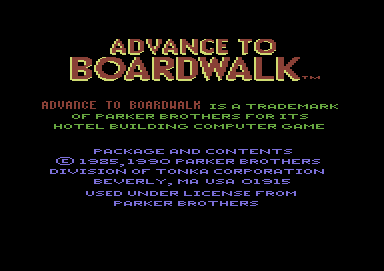 Advance to Boardwalk (Commodore 64) screenshot: Disclaimer