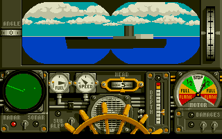 Advanced Destroyer Simulator (DOS) screenshot: The binocular view shows an enemy transport approaching.