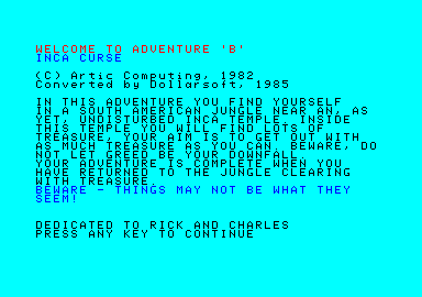 Adventure B (Amstrad CPC) screenshot: Overall intro