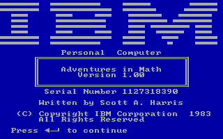 Adventures in Math (DOS) screenshot: Intro screen