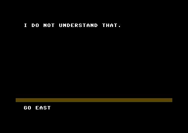 Adventure Master (Commodore 64) screenshot: For a command such as "Go East", which all text adventures understand, you'd expect this game to as well