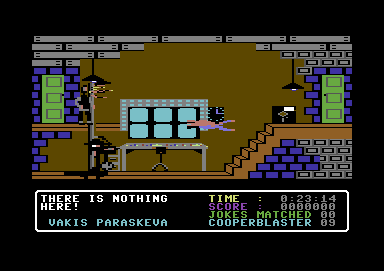 The Adventures of Bond... Basildon Bond (Commodore 64) screenshot: Say hello to Cooperman...