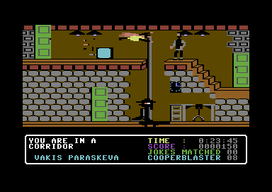 The Adventures of Bond... Basildon Bond (Commodore 64) screenshot: ...and Blunderwoman as well