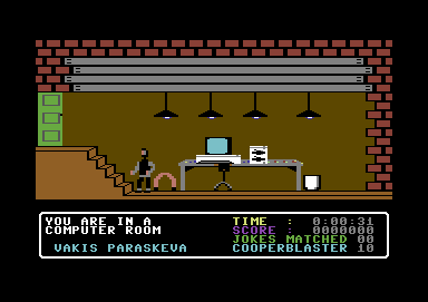 The Adventures of Bond... Basildon Bond (Commodore 64) screenshot: You start in the computer room