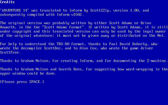 The Adventures of Buckaroo Banzai: Across the Eighth Dimension (DOS) screenshot: Credits (Z-code port)