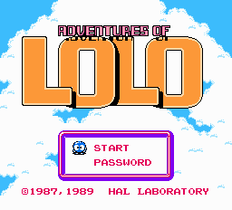 Adventures of Lolo 2 (NES) screenshot: Japanese title screen (first title named "Lolo" in japan!)