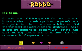Robbo (DOS) screenshot: Instructions