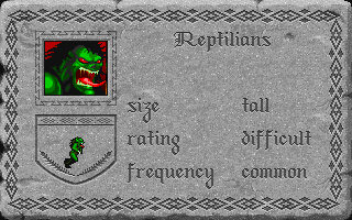 The Aethra Chronicles: Volume One - Celystra's Bane (DOS) screenshot: A separate executable features a Bestiary of all the game's monsters as well as fallen heroes