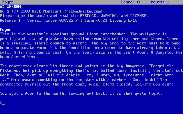 Ad Verbum (DOS) screenshot: Starting location