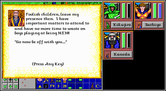 The Aethra Chronicles: Volume One - Celystra's Bane (DOS) screenshot: Ok so maybe I bit off a little more than I could chew... relax dude!