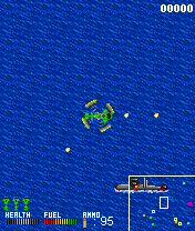 AH-6 Navy Battle (J2ME) screenshot: Starting the game, firing in random directions.