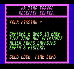 Time Lord (NES) screenshot: Your brief for mission 1
