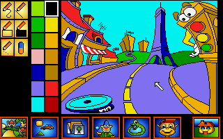 A.J.'s World of Discovery (DOS) screenshot: The graphics editor allows to load in one of the pre-made pictures...