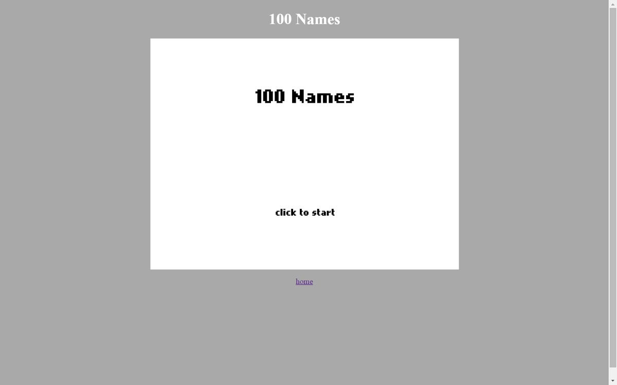 100 Names (Browser) screenshot: Title screen