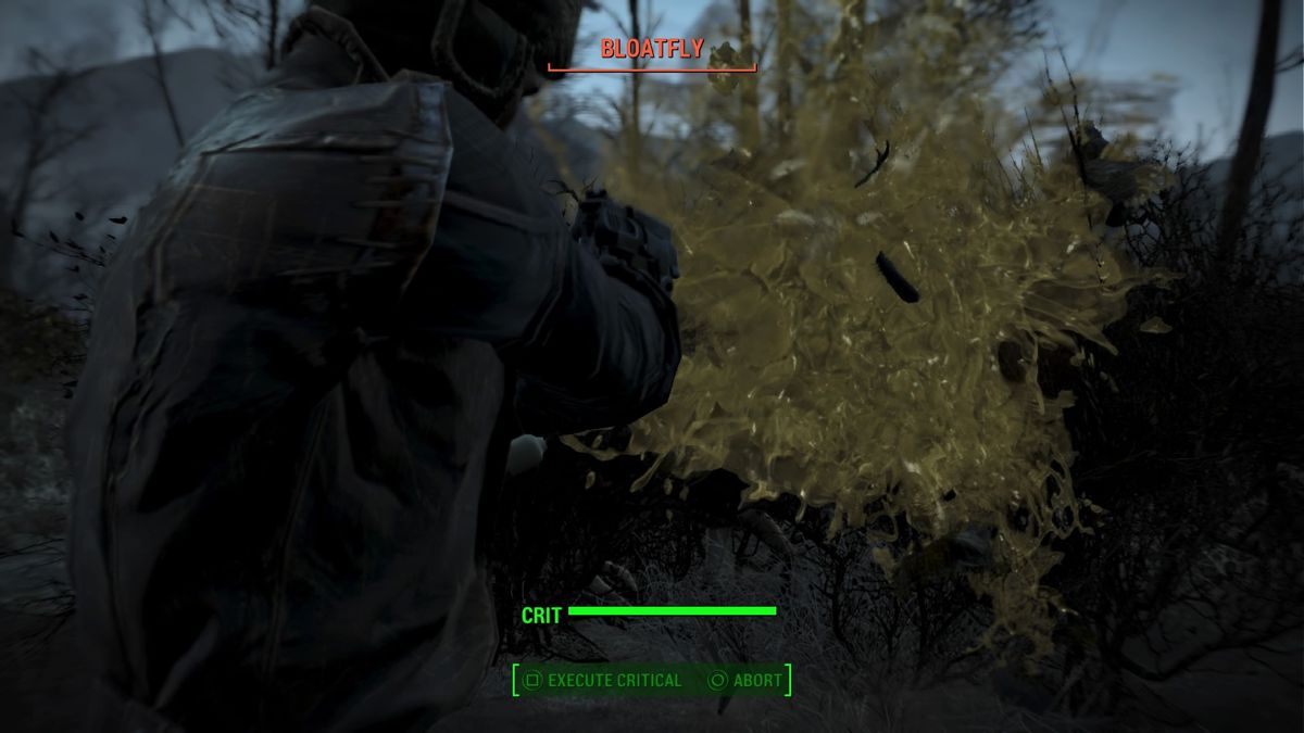 Fallout 4 (PlayStation 4) screenshot: Splashing a bloatfly at close range