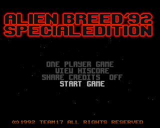 Alien Breed: Special Edition 92 (Amiga) screenshot: Main Menu