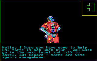 Alien Fires: 2199 AD (DOS) screenshot: Conversing with a colourful character (EGA)
