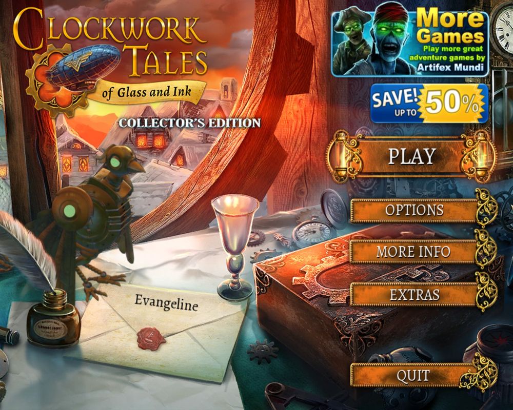 Clockwork Tales: Of Glass and Ink (Collector's Edition) (Windows) screenshot: Title and main menu