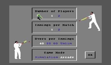 Allan Border's Cricket (Commodore 64) screenshot: Main menu