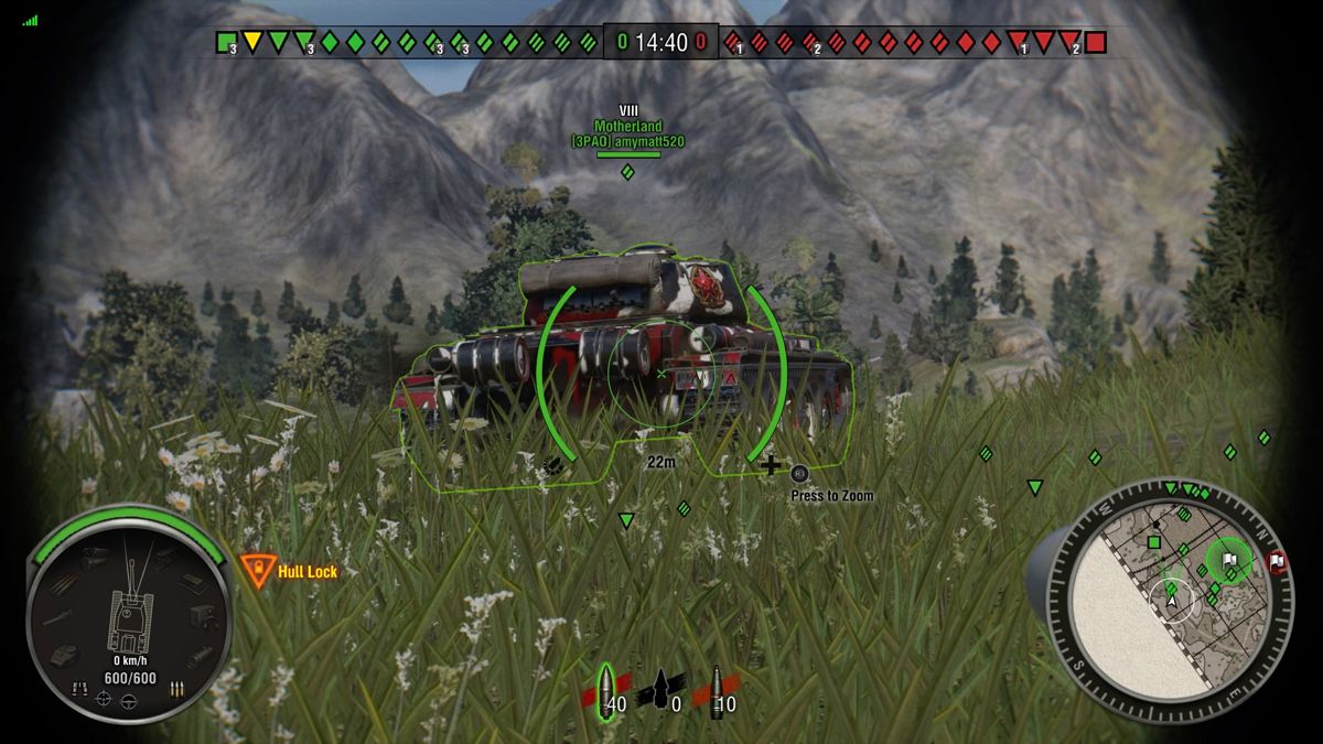 World of Tanks: The Motherland (PlayStation 4) screenshot: Looking at Motherland tank through the grass