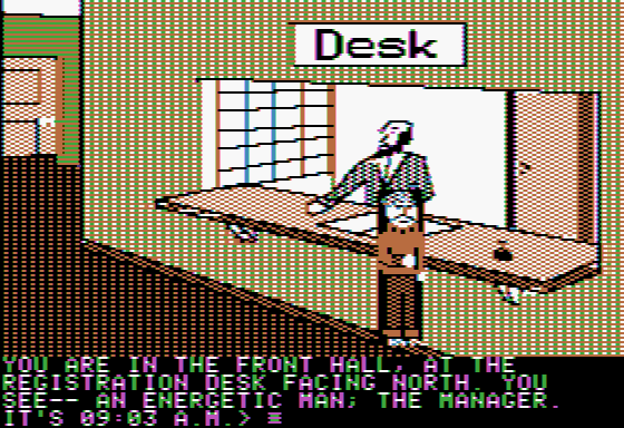 The Alpine Encounter (Apple II) screenshot: The registration desk