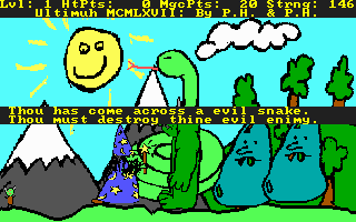 Ultimuh MCMLXVII: Part 2 of the 39th Trilogy - The Quest for the Golden Amulet (DOS) screenshot: Yon instructions clarify thy purpose