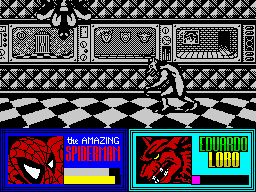 The Amazing Spider-Man and Captain America in Dr. Doom's Revenge! (ZX Spectrum) screenshot: Eduardo Lobo is only dangerous when he gets closer.