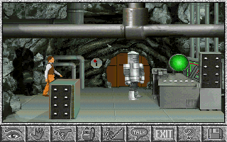 Amazon: Guardians of Eden (DOS) screenshot: In a high security vault guarded by a robot. (VGA)