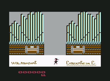 Amadeus Revenge (Commodore 64) screenshot: Starting at the bottom of Sheet Music...