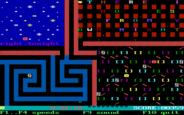 Amaze (DOS) screenshot: I can't begin to speculate what this room is supposed to represent, though the text above makes me uneasy...