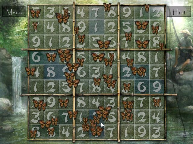 Zen of Sudoku (Windows) screenshot: A cloud of butterflies appears when a puzzle is solved