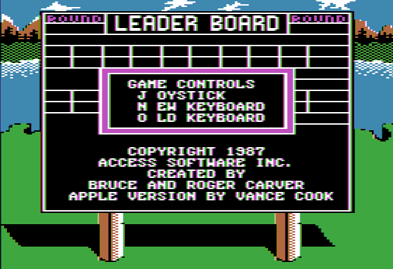 World Class Leader Board (Apple II) screenshot: The main menu