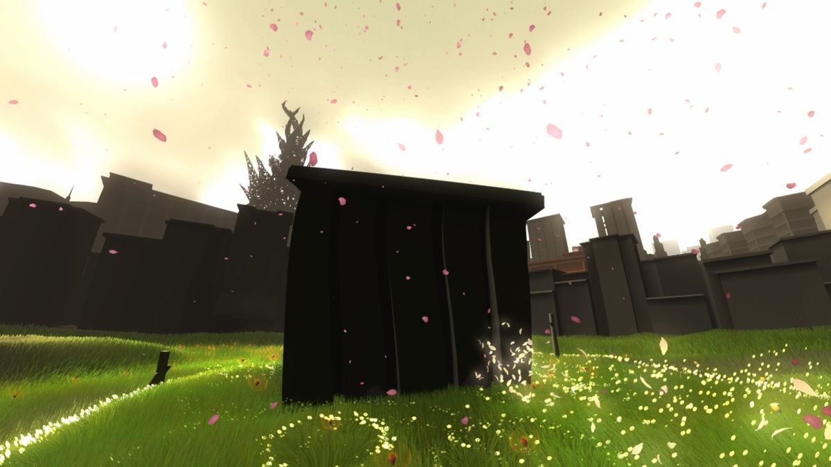 Flower (PlayStation 4) screenshot: Sank buildings start to rise and straighten up again