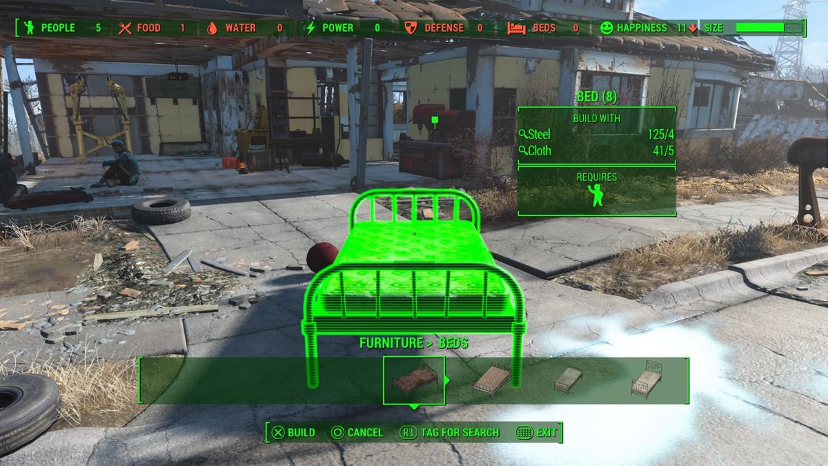 Fallout 4 (PlayStation 4) screenshot: Building necessities for the townfolk
