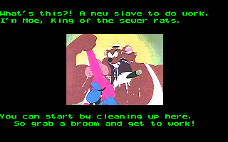 An American Tail: The Computer Adventures of Fievel and His Friends (DOS) screenshot: If this was animated, it might be considered a cut-scene.