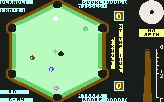 Angle Ball (Commodore 64) screenshot: The 1-, 3-, and 5- balls went into the holes