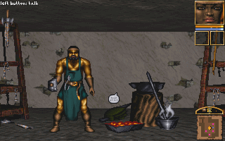 Anvil of Dawn (DOS) screenshot: Meeting the local blacksmith