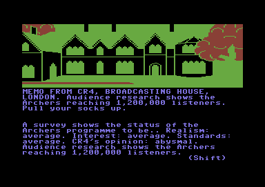 The Archers (Commodore 64) screenshot: Not a good score, so I'll have to try some sections again