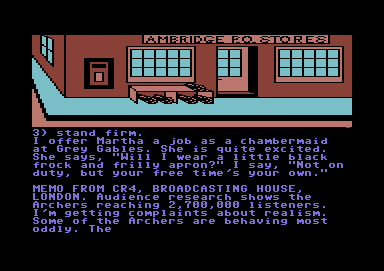 The Archers (Commodore 64) screenshot: Oo-er missus!