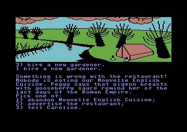 The Archers (Commodore 64) screenshot: The chef fiddled while the food burnt?