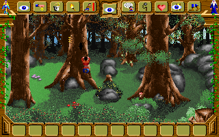 Armaëth: The Lost Kingdom (DOS) screenshot: Why do adventure games always have tree climbing animations?