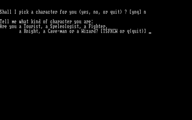Hack (DOS) screenshot: Choose your character class