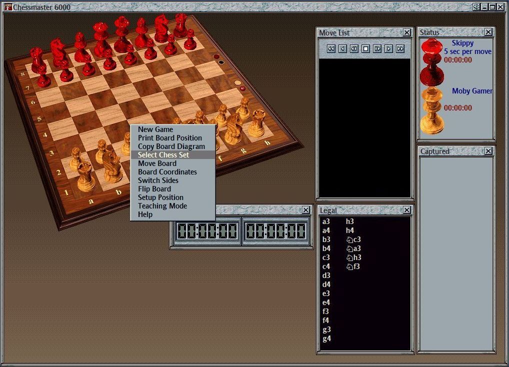 Chessmaster 6000 (Windows) screenshot: The board can be moved and multiple game aids can be opened