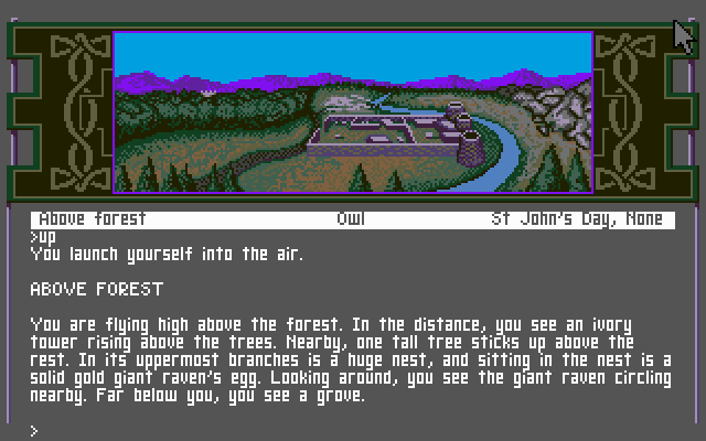 Arthur: The Quest for Excalibur (DOS) screenshot: We turn into an owl and launch ourselves into the air.