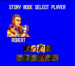 Art of Fighting (SNES) screenshot: Story mode. You can only use Robert and Ryo.