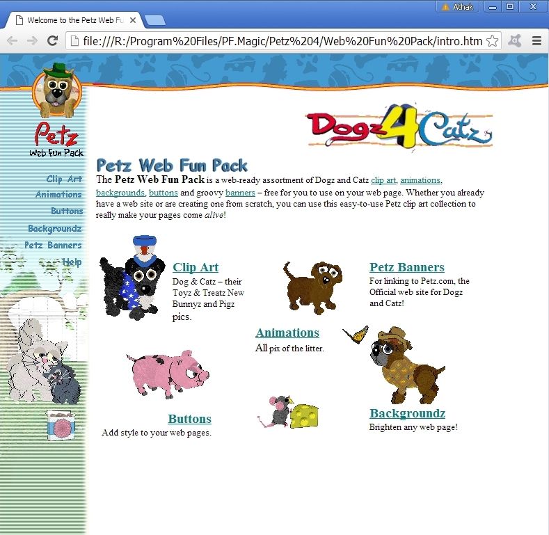 Dogz 4 (Windows) screenshot: Another new feature is the Petz Web Fun Pack which opens in a browser window