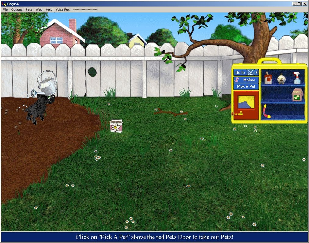 Dogz 4 (Windows) screenshot: The garden. The player can plant seeds in the garden and watch them grow